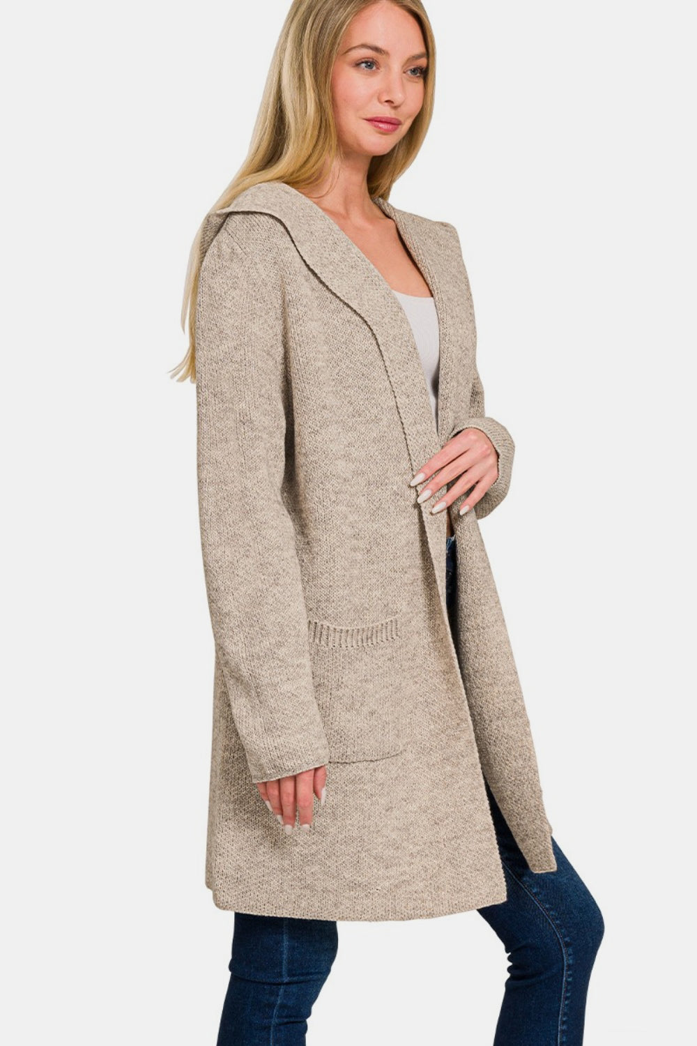 Zenana Hooded Open Front Sweater Cardigan 