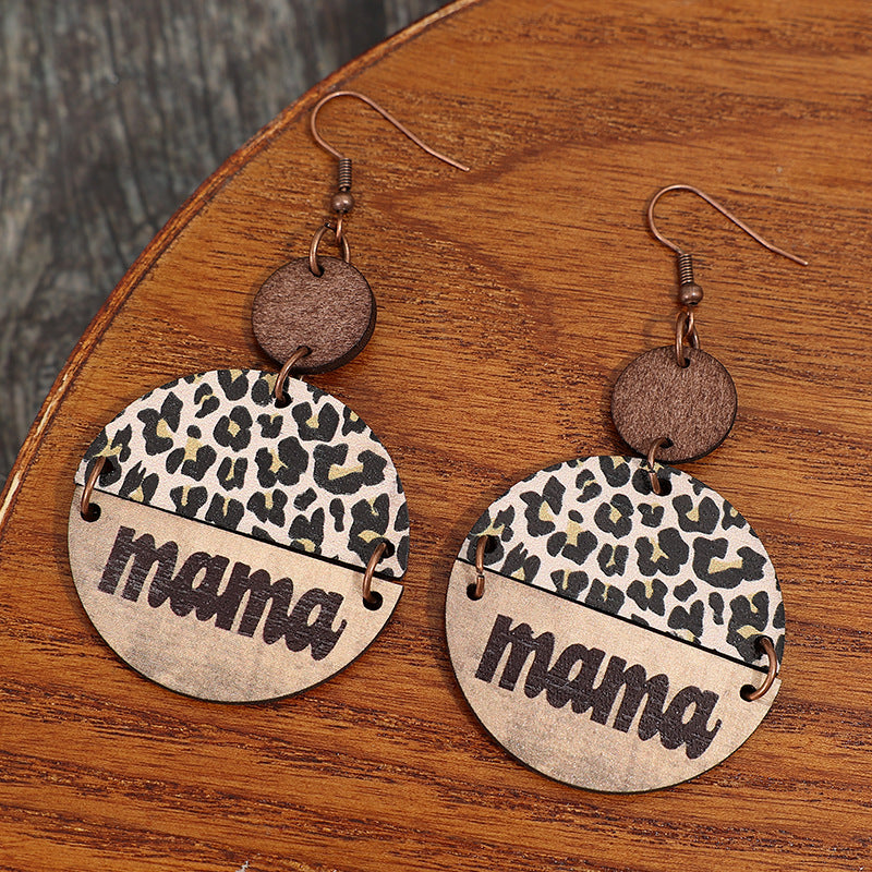 Wooden Leopard Round Shape Earrings 
