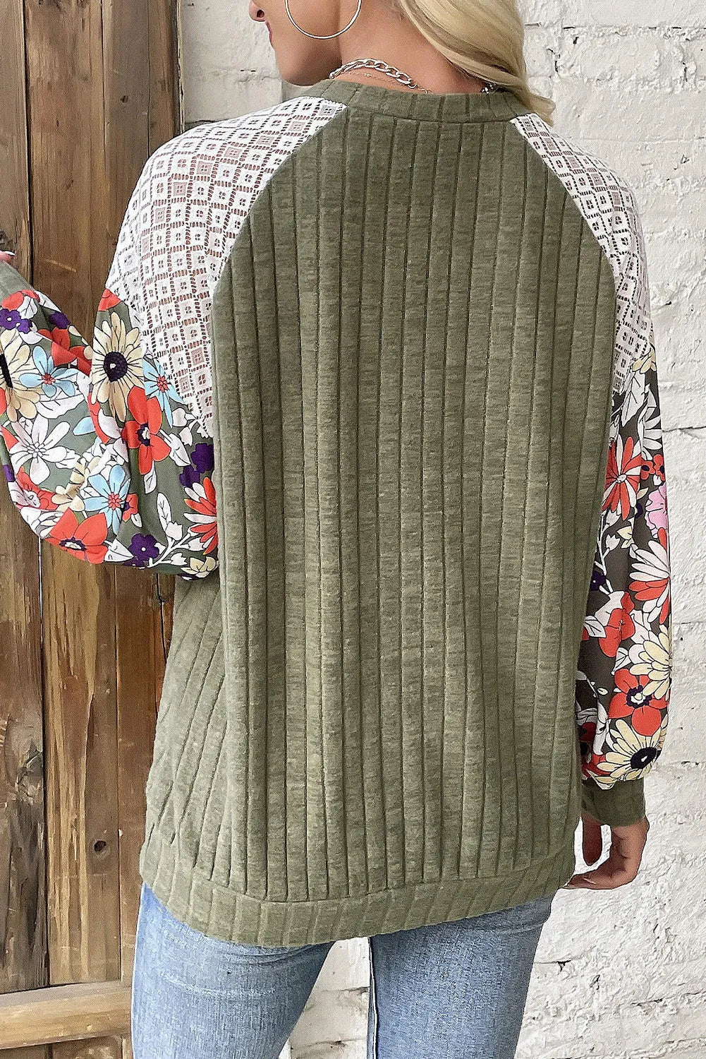 Printed Round Neck Long Sleeve Top 
