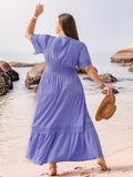 Plus Size Lace Detail Tie Neck Short Sleeve Maxi Dress 