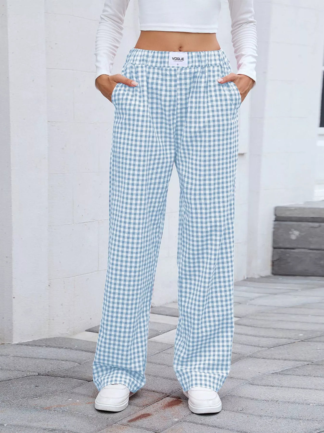 Plaid Wide Leg Casual Pants 