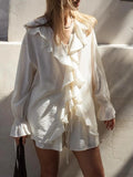 Ruffled Long Sleeve Shirt and Shorts Set Two Piece Dresses