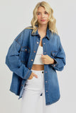 RISEN Full Size Snap Down Long Sleeve Denim Shacket 