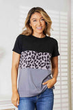 Double Take Leopard Print Color Block Short Sleeve T-Shirt 