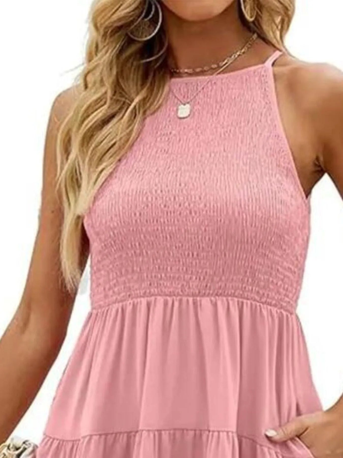 Full Size Sleeveless Smocked Tiered Summer Flare Dress Plus Size 