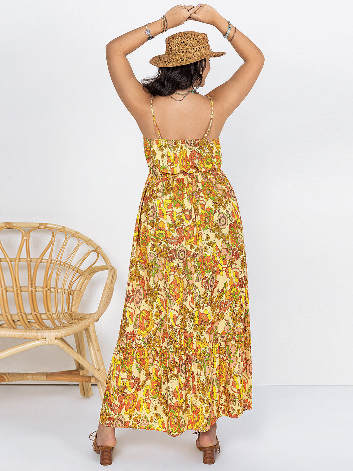 Plus Size Printed V-Neck Maxi Cami Dress 