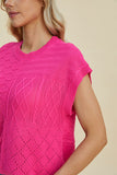 Double Take Full Size Cable-Knit Round Neck Cap Sleeve Sweater 