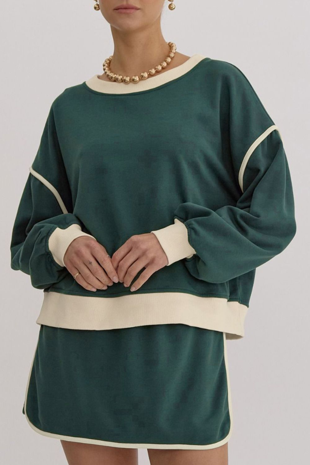 Contrast Trim Round Neck Top and Skort Set 