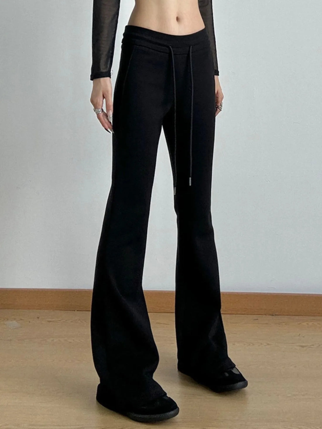 High Waist Flare Drawstring Casual Pants 