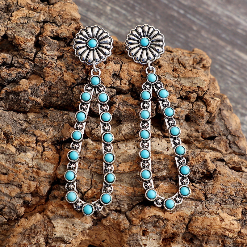 Flower Artificial Turquoise Teardrop Earrings 
