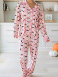 Halloween Ghost Print Button Up Top and Pants Lounge Set Lingerie & Nightwear