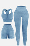 3 Piece Washed Square Neck Wide Strap Active Set 