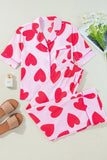 Heart Collared Neck Short Sleeve Top and Pants Lounge Set Lingerie & Nightwear
