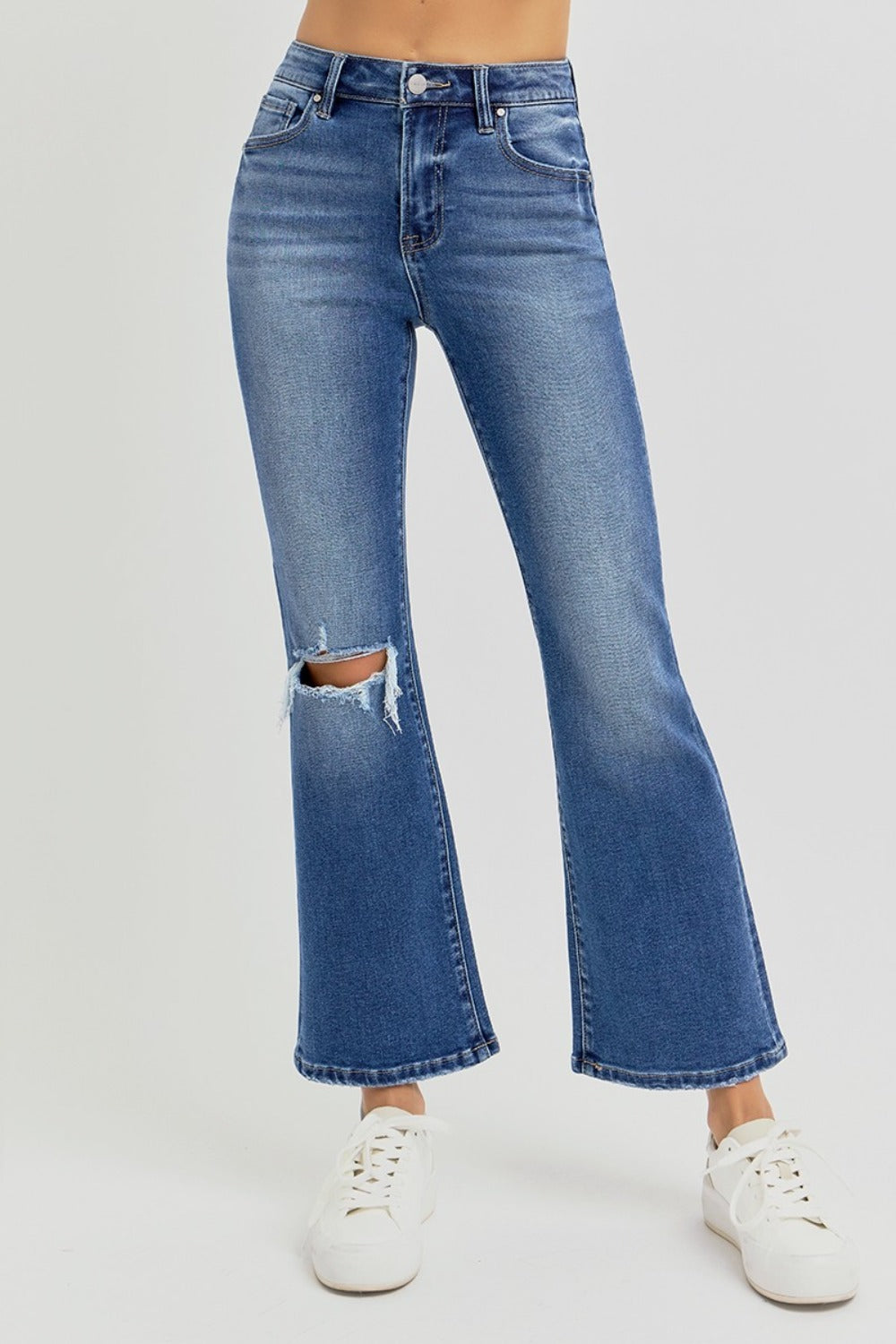 RISEN Full Size Distressed High Rise Crop Flare Jeans 