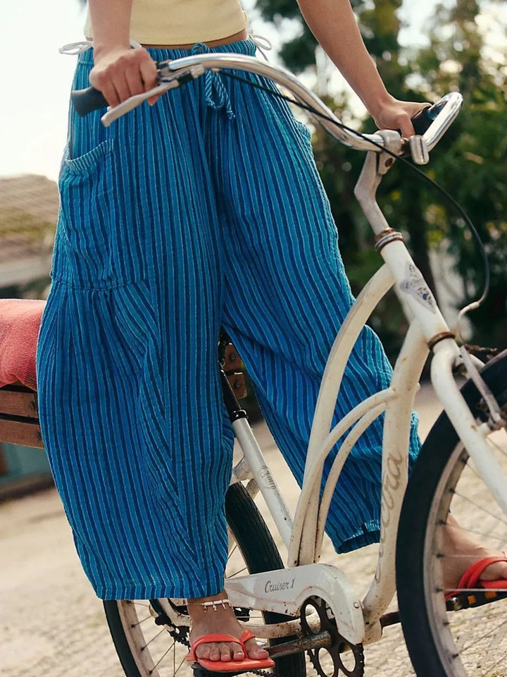 Full Size Striped Wide Leg Casual Pants Plus Size 