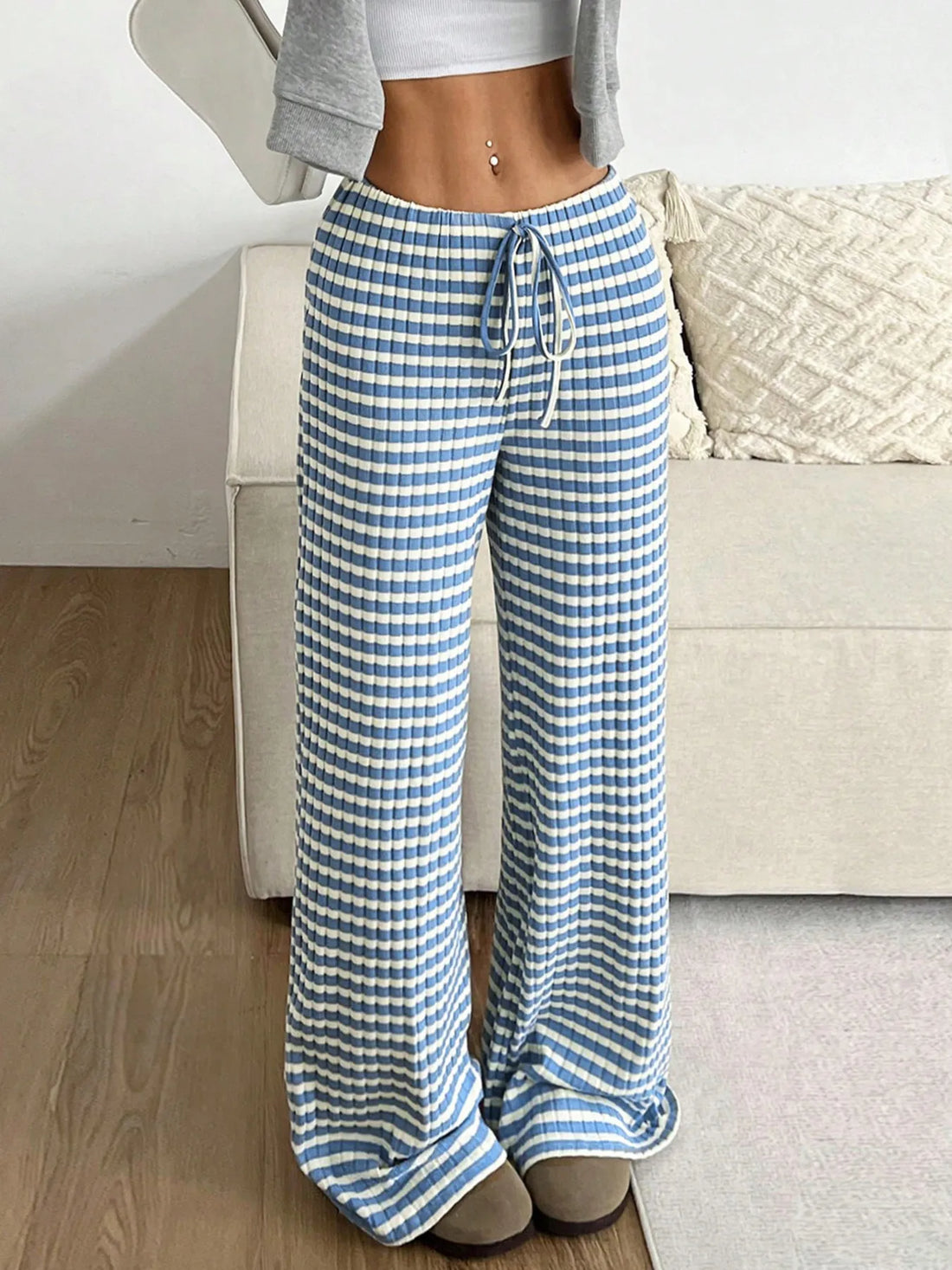 Striped Wide Leg Drawstring Pants 
