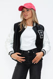 Love Me Now PU Leather Contrast Snap Down Bomber Jacket 