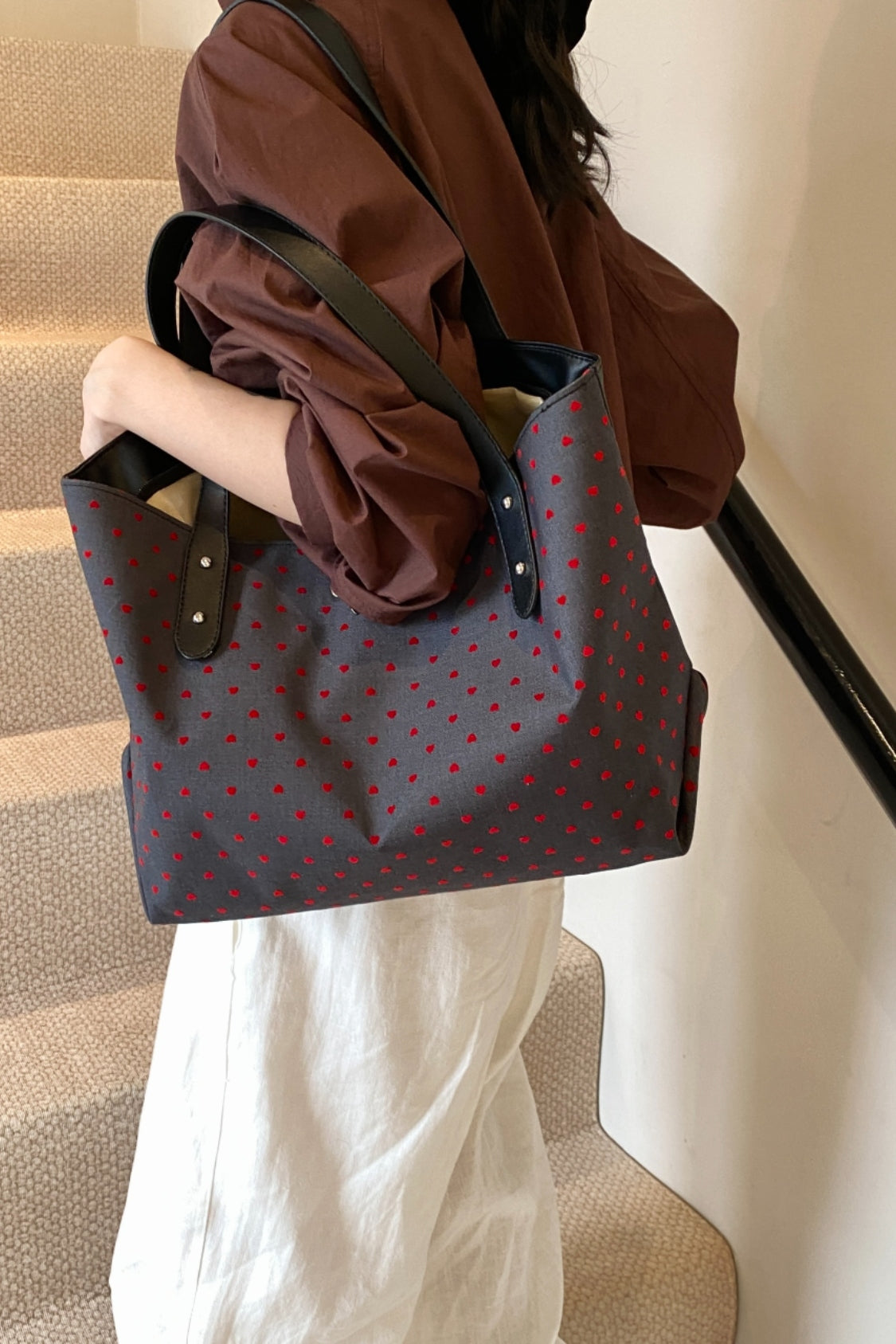 Polyester Bow Polka Dot Tote Bag 