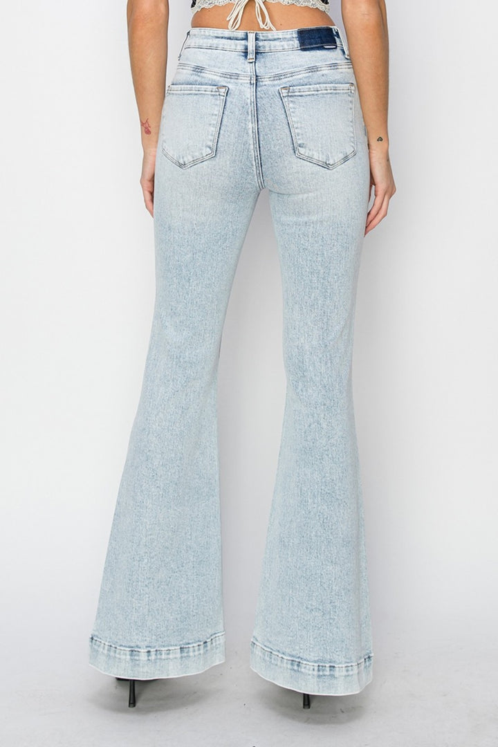 Risen Full Size High Rise Front Patch Pocket Flare Jeans 