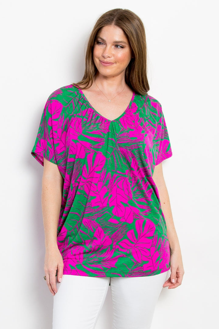 Be Stage Contrast Printed Short Sleeve Top 