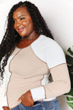 Double Take Color Block Exposed Seam Top 