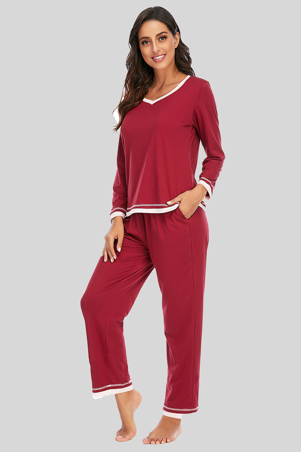 V-Neck Top and Pants Lounge Set Lingerie & Nightwear