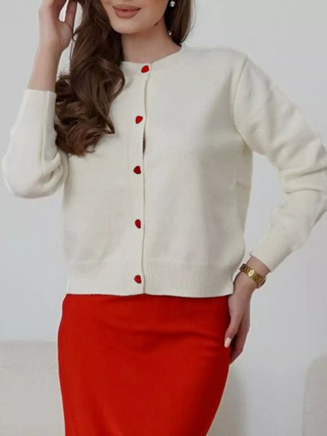 Button-Front Long Sleeve Cardigan 