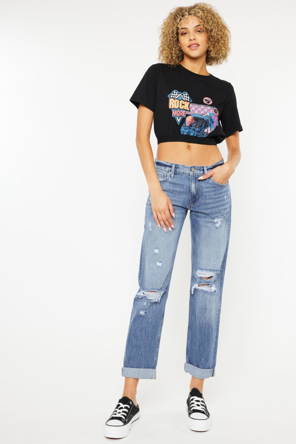 Kancan Mid Rise Distressed Straight Jeans 