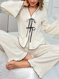 Contrast Trim Bow Tie Shirt and Pants Lounge Set Lingerie & Nightwear
