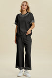Double Take Full Size Pearl Detail Round Neck Top and Pants Set 