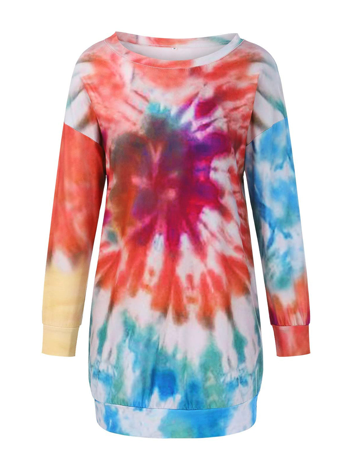 Full Size Tie-Dye Round Neck Long Sleeve Dress 