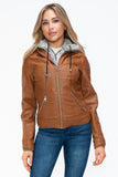 YMI Faux Layered Double-Zipper Jacket with Fuzzy Hood 