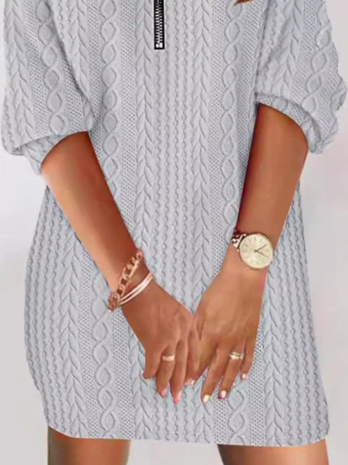 Zip Detail Textured Knit Mini Sweater 