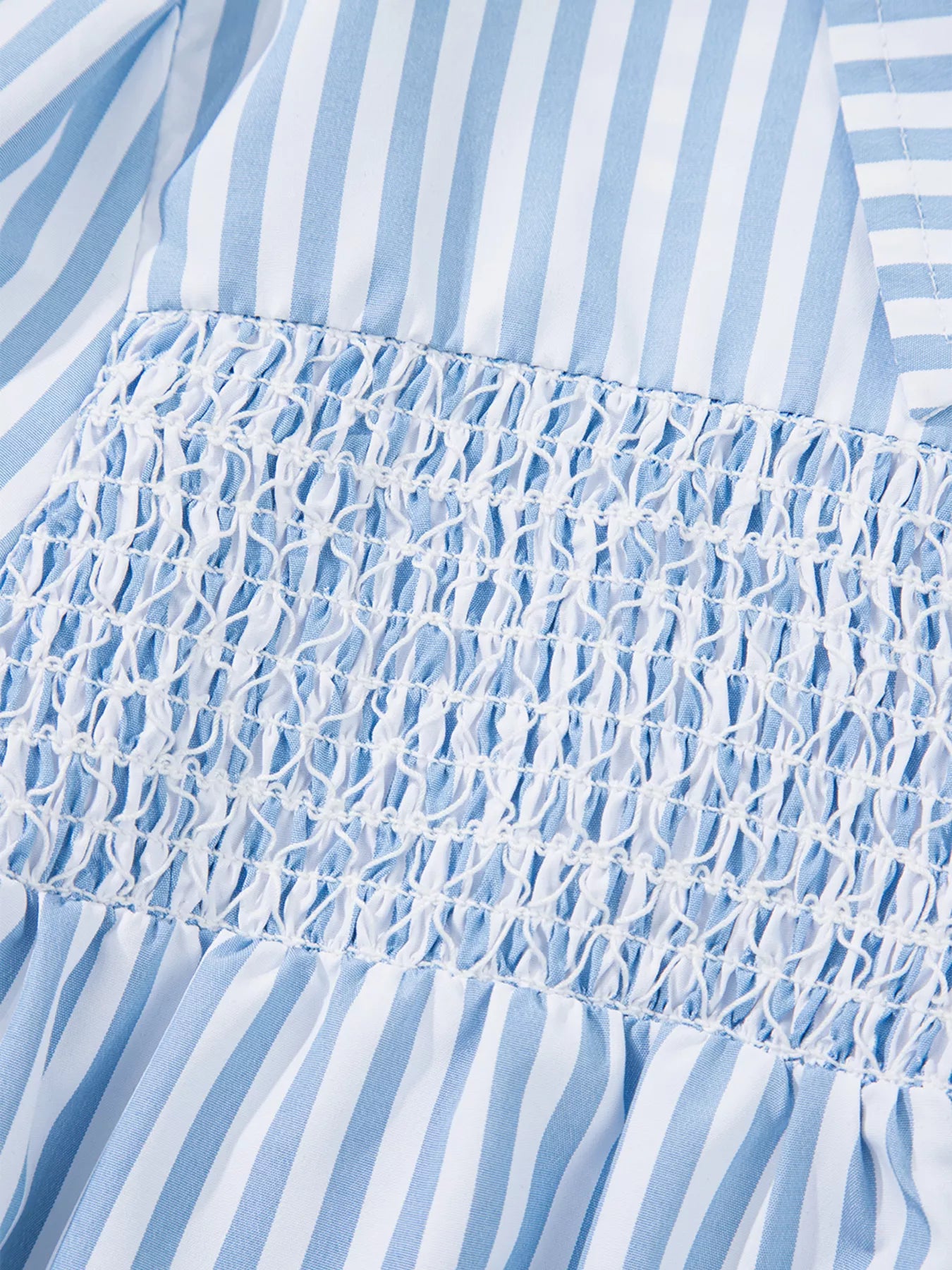 Stripe Shirred Detail Half Placket Collared Long Sleeve Shirt 