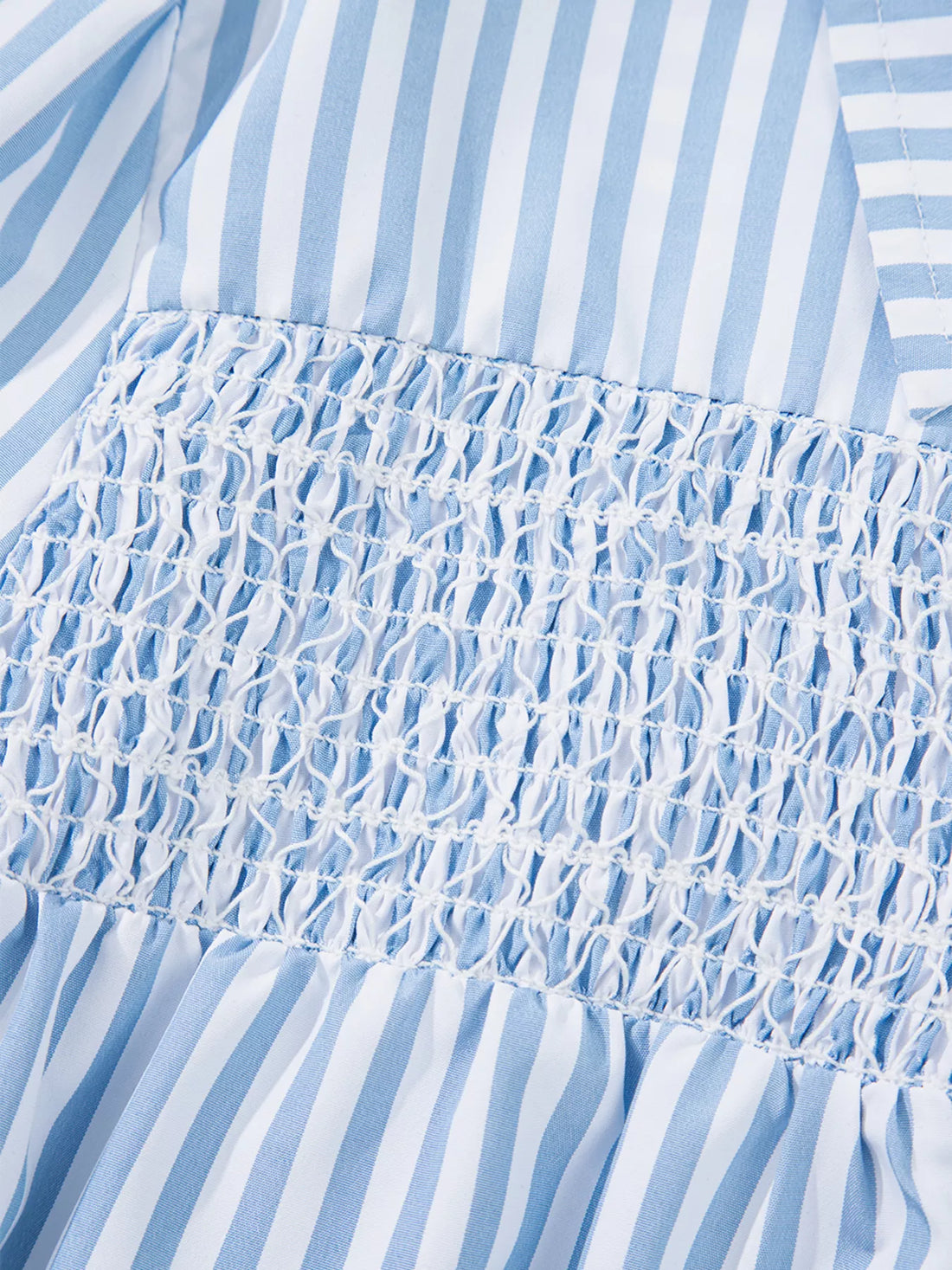 Stripe Shirred Detail Half Placket Collared Long Sleeve Shirt 