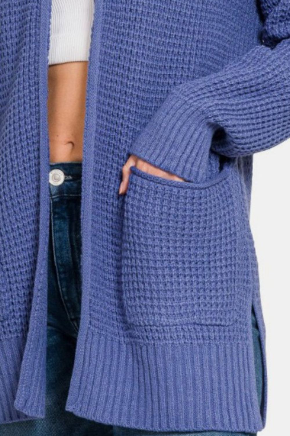 Zenana Waffle Open Front Sweater Cardigan 