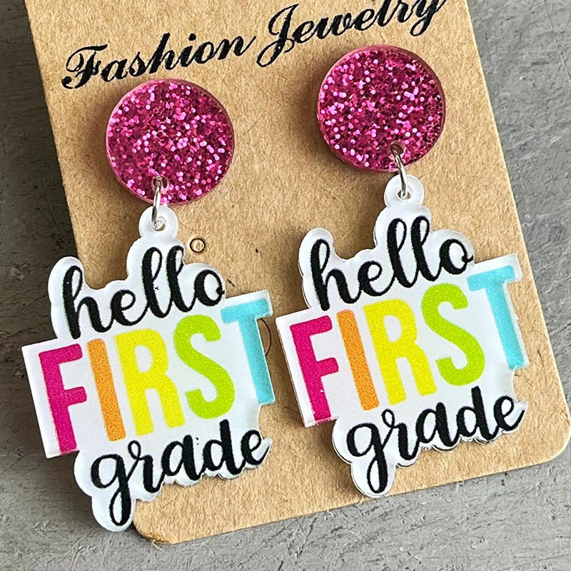 HELLO SECOND GRADE Acrylic Dangle Earrings 