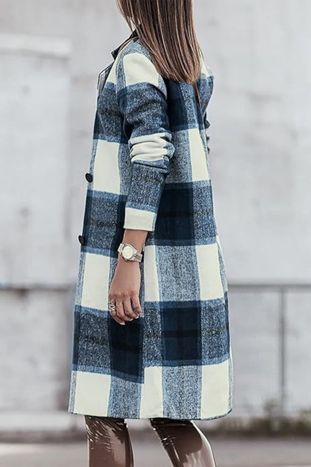 Double Take Full Size Plaid Button Up Lapel Collar Coat 