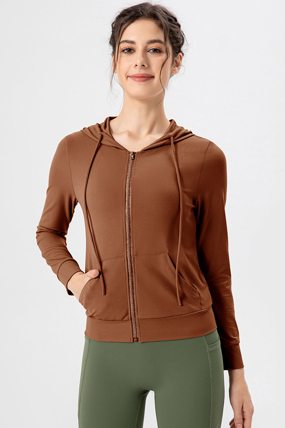 Drawstring Zip Up Hooded Active Outerwear 