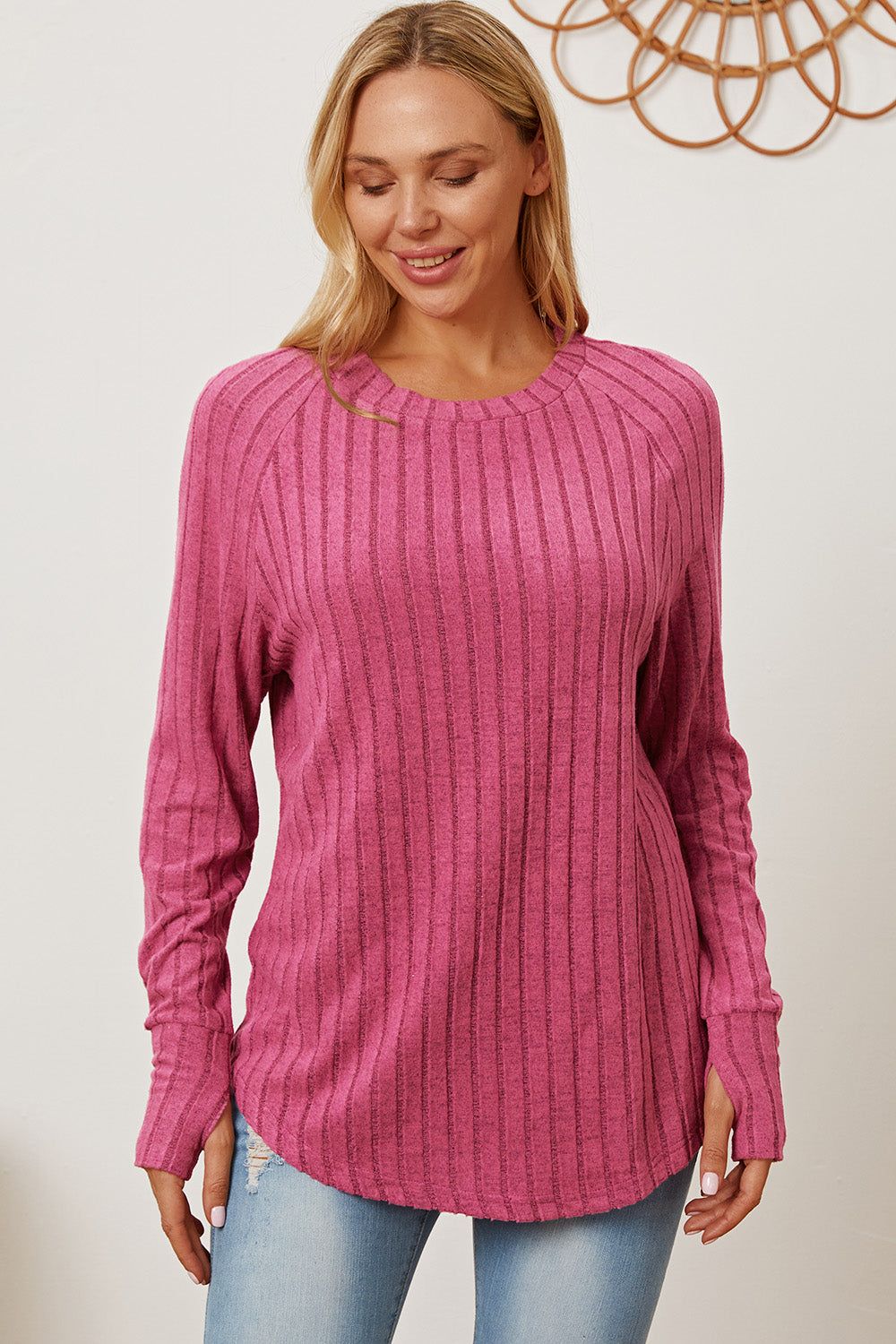 Basic Bae Full Size Ribbed Thumbhole Sleeve T-Shirt 