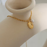 Titanium Steel Freshwater Pearl Pendant Necklace 