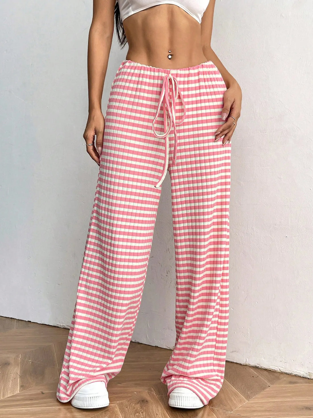 Striped Wide Leg Drawstring Pants 