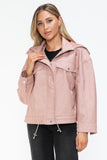 How Dare U Drawstring Hem PU Leather Zip Up Jacket 
