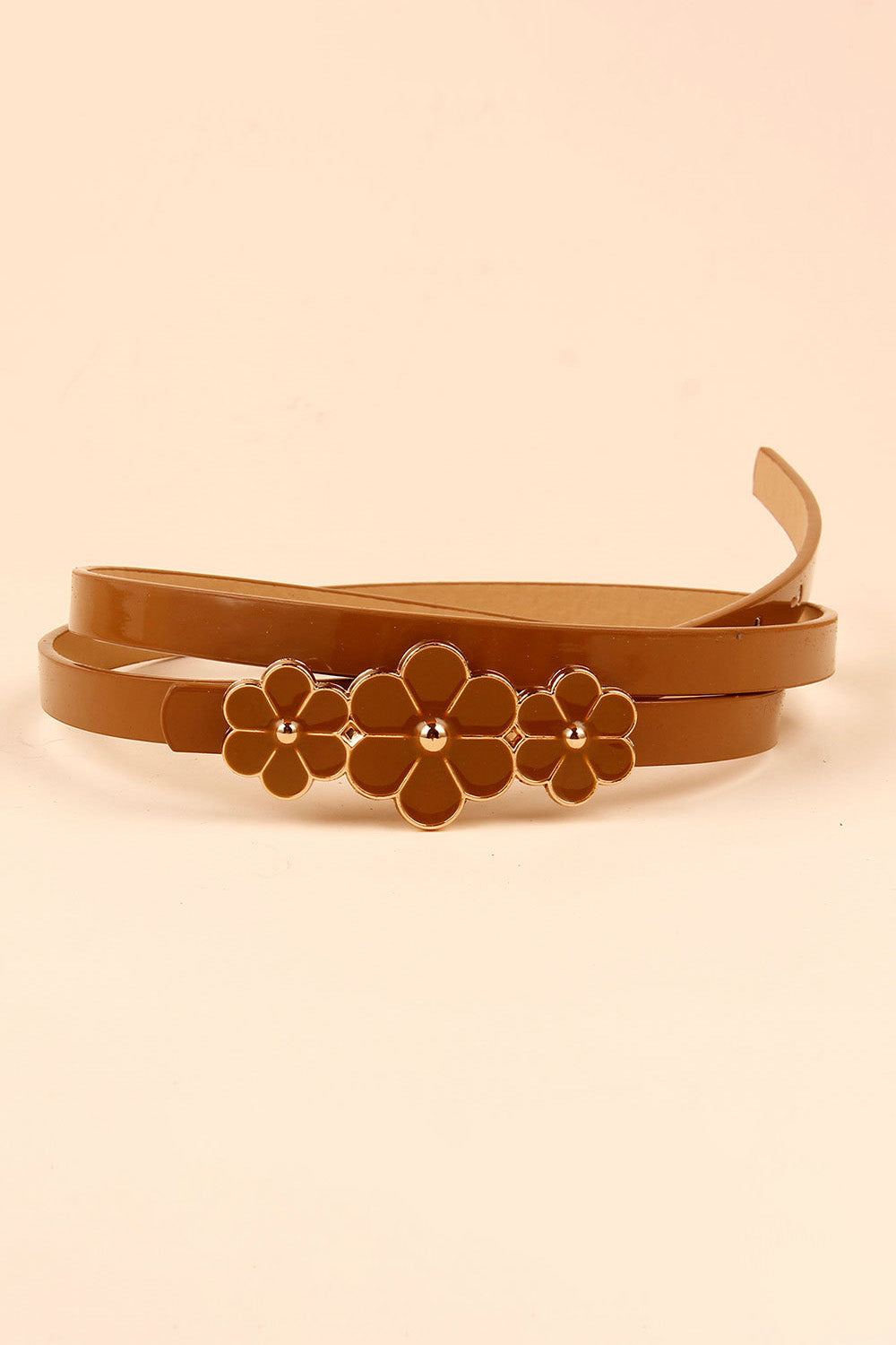 Flower Decor Skinny PU Belt 