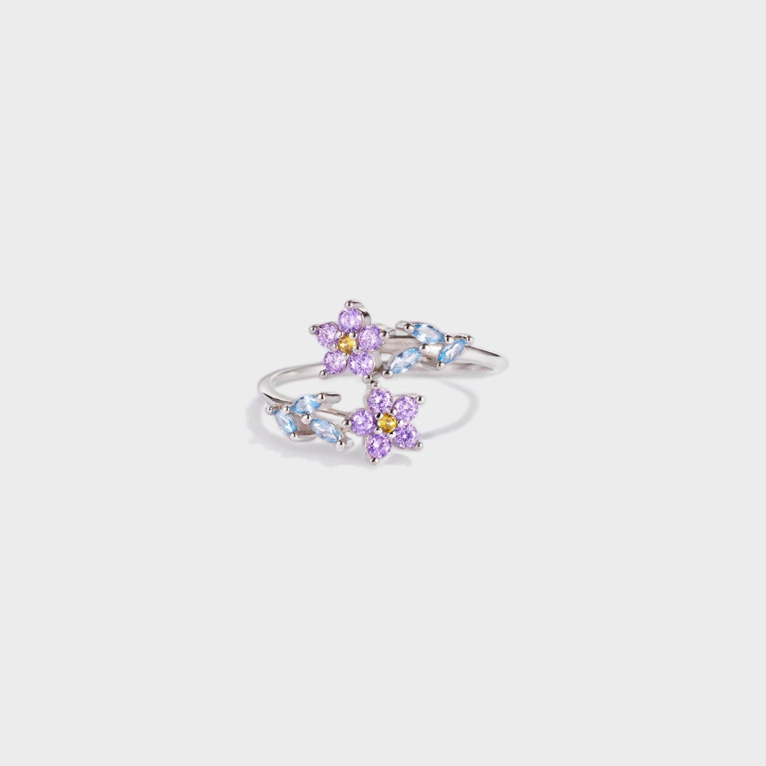 Flower Shape Inlaid Zircon 925 Sterling Silver Ring 