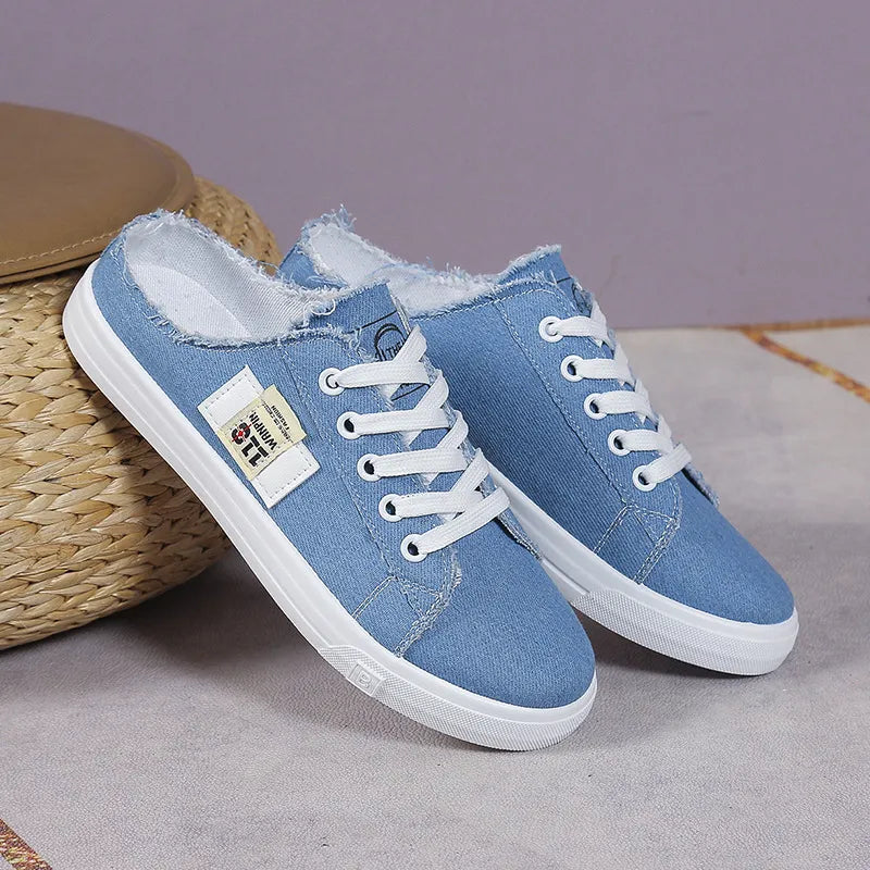 Frayed Hem Lace Up Canvas Sneakers 