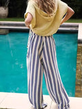 Striped Wide-Leg Drawstring Pants 