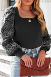 Plus Size Floral Square Neck Lantern Sleeve Blouse 
