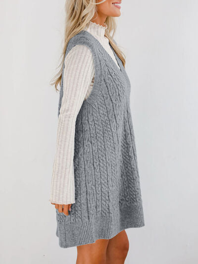 Lovelet Cable Knit V-Neck Mini Sweater Overall Dress Dresses