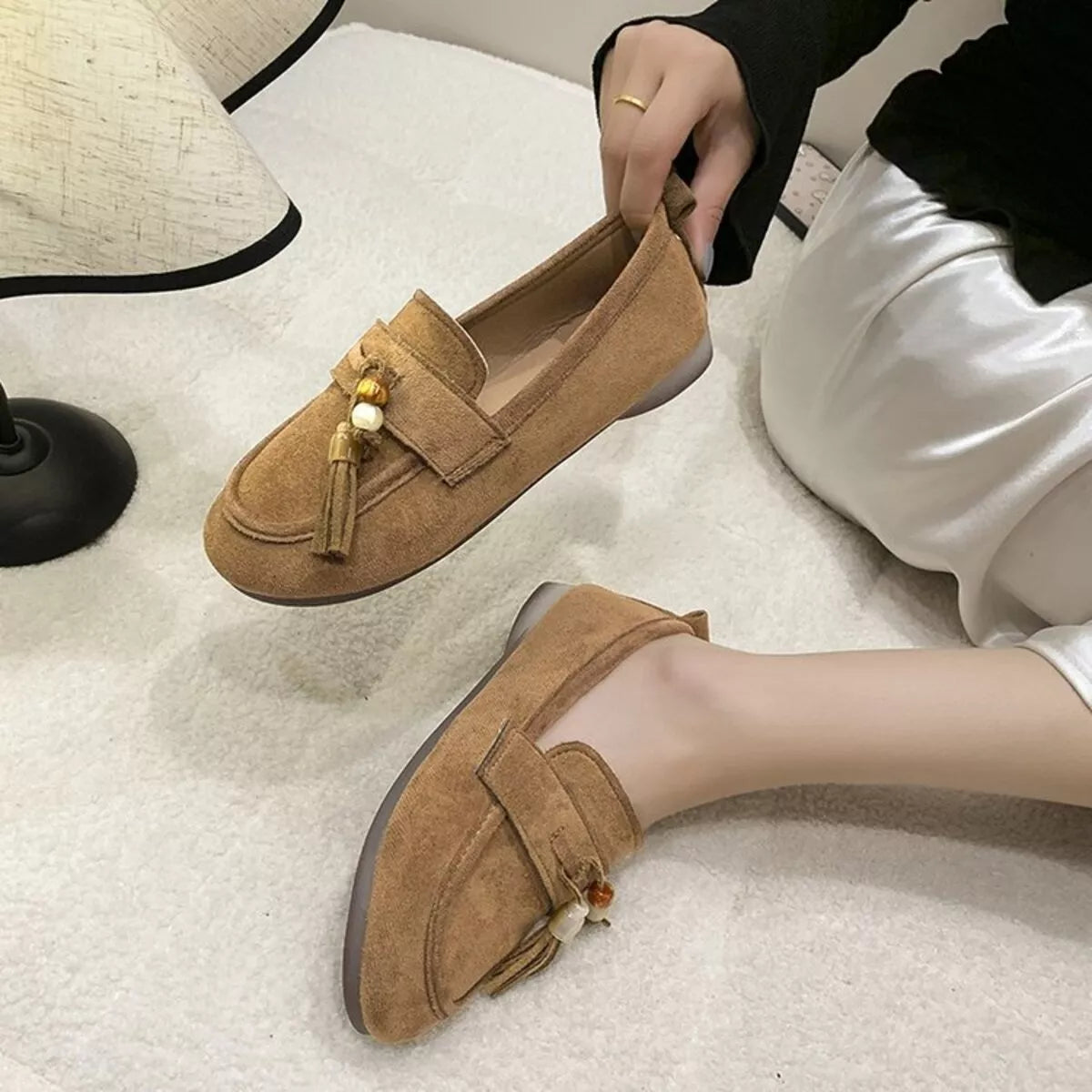 Tassel Round Toe Slip-Ons 